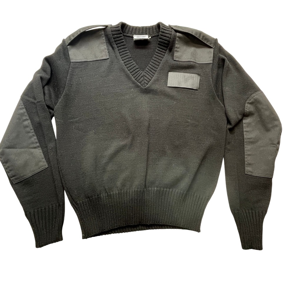 Scharf & Breit Mens V-Neck Military Pullover Sweater Black 3346 Commando Large
